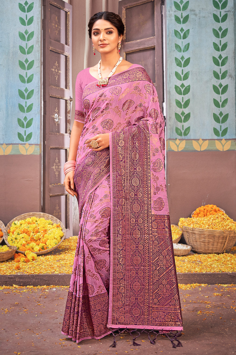 Cotton Pink Classic Designer Saree - Sarees