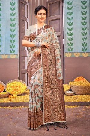 Cloud Grey Cotton Saree