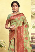 Tea Green And Red Cotton Saree