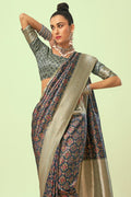 Spruce Blue Digital Print Saree