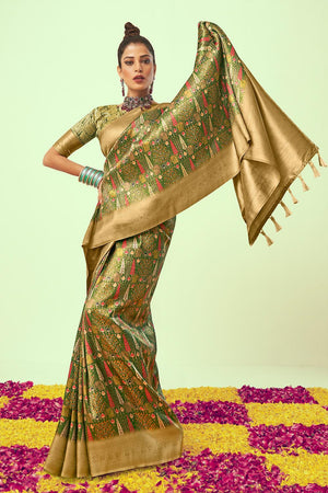 Olive Green Digital Print Saree