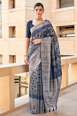 Aegon Blue Digital Print Saree