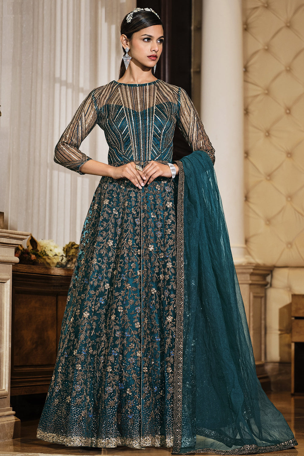 Buy Pastel Mint Blue Anarkali In Georgette With Sequins Embroidery KALKI  Fashion India