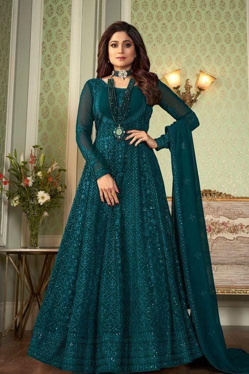 Vipul Peacock Blue Color Womens Wear Heavy Sequence Anarkali Suit