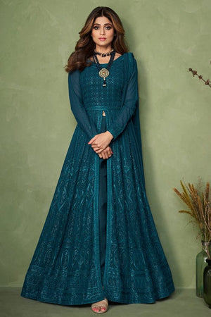 French Blue Anarkali Suit