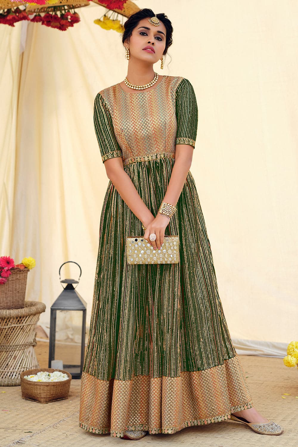 Buy Pine Green Anarkali Suit online Karagiri