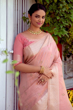 Flamingo Pink Banarasi Chanderi Saree