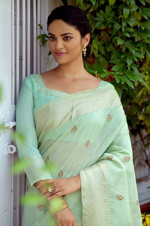 Mint Green Banarasi Chanderi Saree