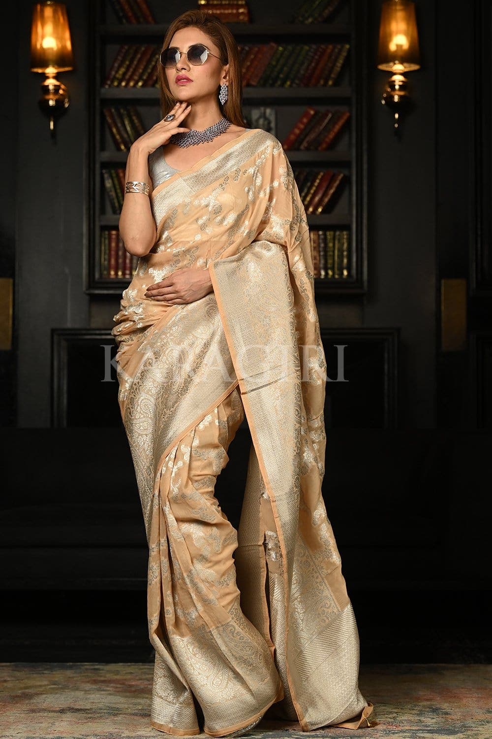 banarasi khaddi georgette saree champagne beige khaddi banarasi georgette saree silk saree online 31176786673857