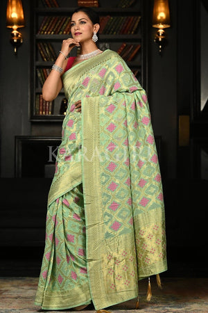 Lime Green Khaddi Banarasi Georgette Saree