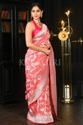 Banarasi Khaddi Georgette Saree Peach Pink Khaddi Georgette Banarasi Saree saree online