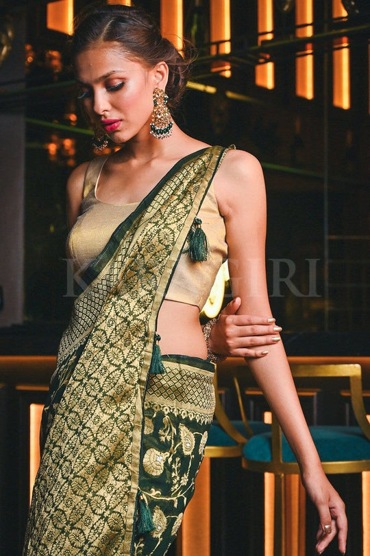 Buy green banarasi khaddi georgette saree - zari banarasi saree at KARAGIRI  – Karagiri