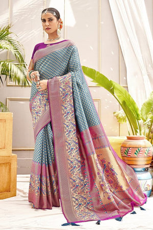 Cerulean Blue Banarasi Patola Saree