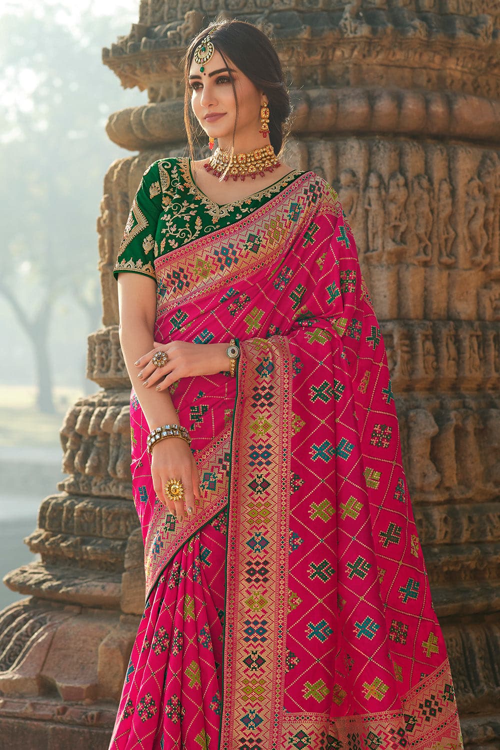 banarasi patola saree fuschia pink banarasi patola saree silk saree online 32107460264129