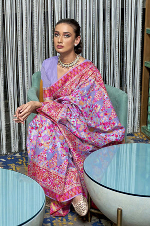 Lavender Purple Banarasi Patola Saree With Blouse Piece