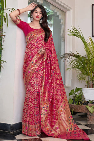 Punch Pink Banarasi Patola Saree