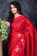 Rose Red Banarasi Raw Silk Saree