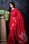 Rose Red Banarasi Raw Silk Saree