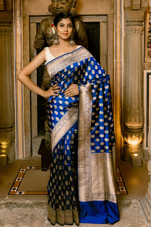 Admiral Blue Banarasi Saree