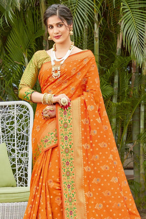 Apricot Orange Banarasi Saree