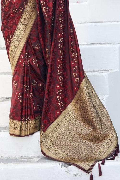 Buy Lyuson Women Maroon Woven Jacquard, Pure Silk Kanjivaram Saree Online  at Best Prices in India - JioMart.