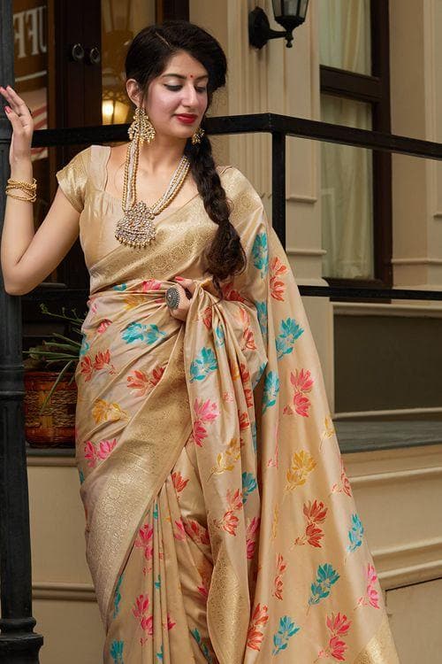 Tan Cream Banarasi Saree