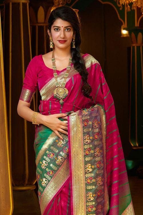 Buy Cerise Pink Banarasi Saree online-Karagiri