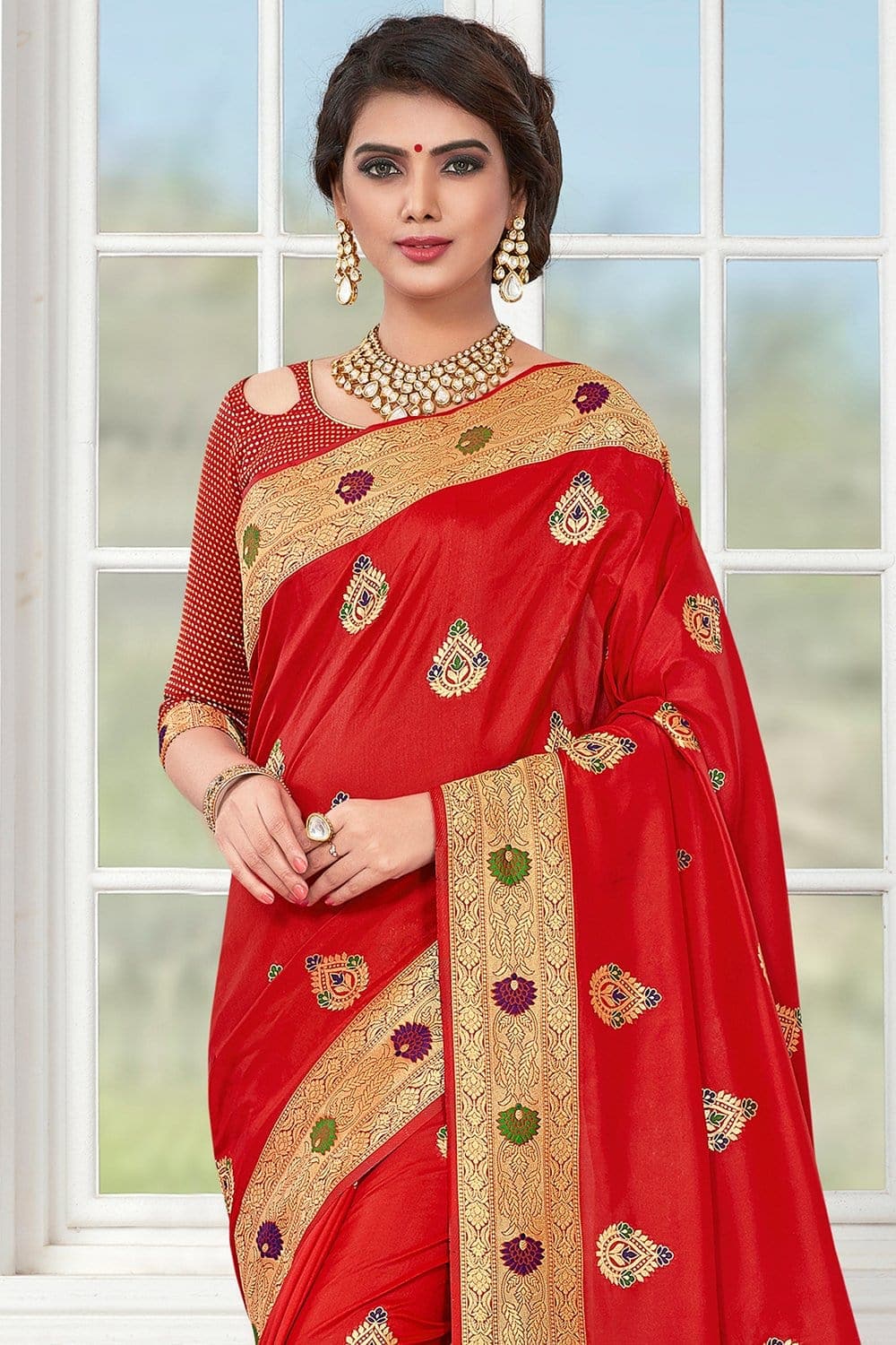 Red Bridal Banarasi Silk Saree Online Shopping For Wedding India USA –  Sunasa