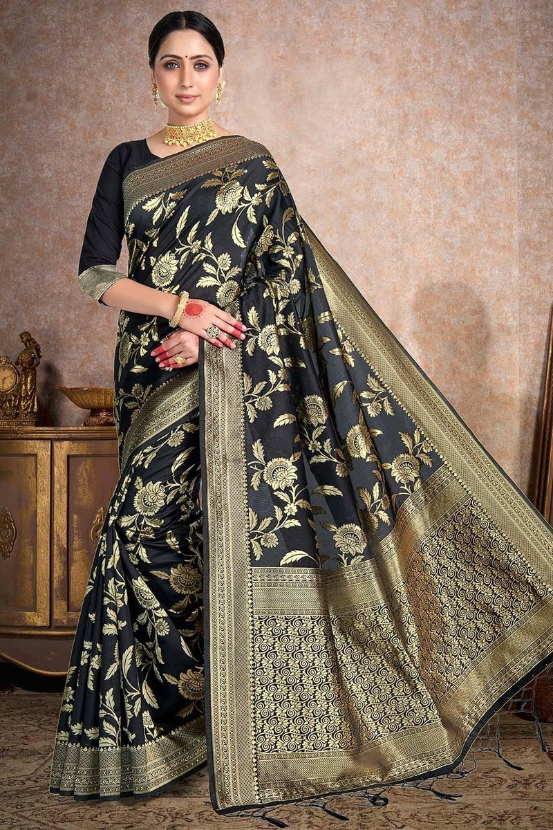 Buy Black Printed Banarasi Saree online-Karagiri