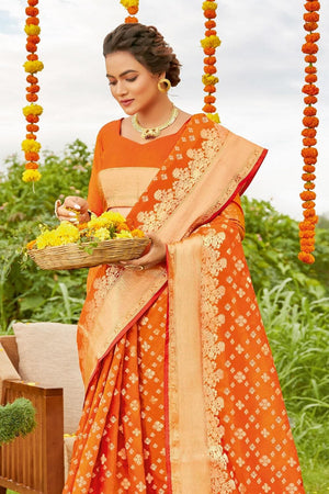 Blaze Orange Banarasi Saree