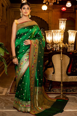 Cadmium Green Banarasi Saree