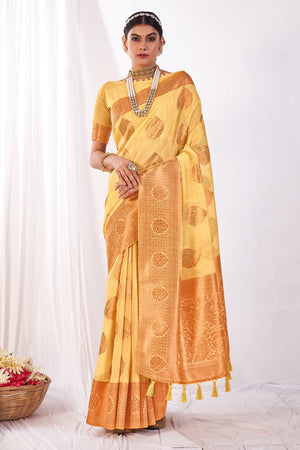 Canary Yellow Banarasi Saree