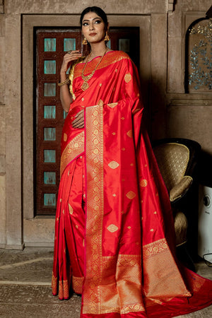 Candy Apple Red Banarasi Saree