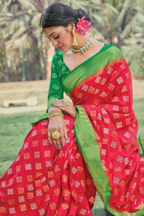 Parrot Green Opara Silk Saree