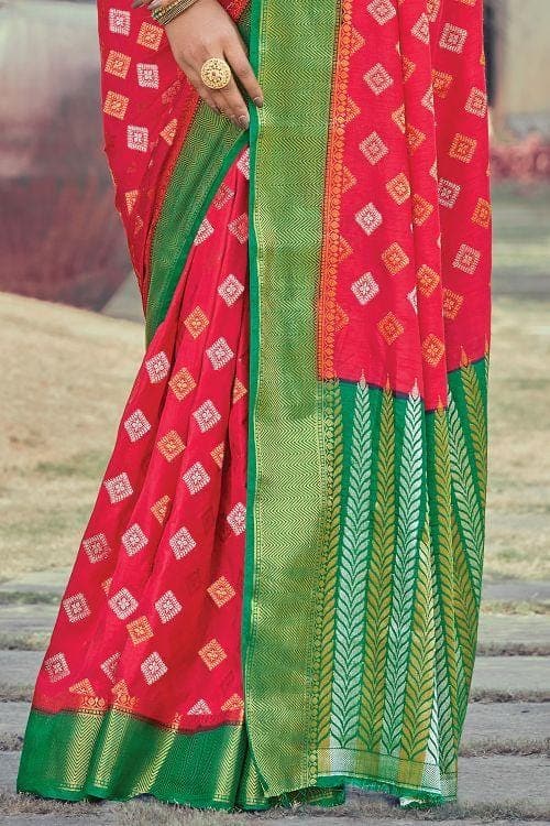 Buy Rose Red Cotton Saree online-Karagiri