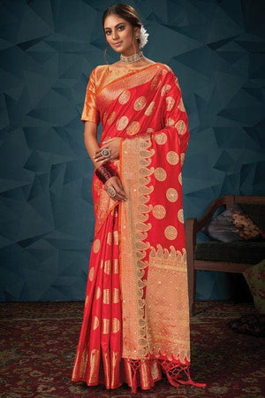 Candy Red Banarasi Saree