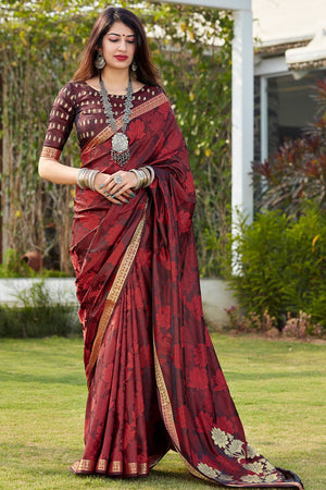 Banarasi Silk Zari Work Maroon Saree For Indian Wedding – Parvati Ethnic