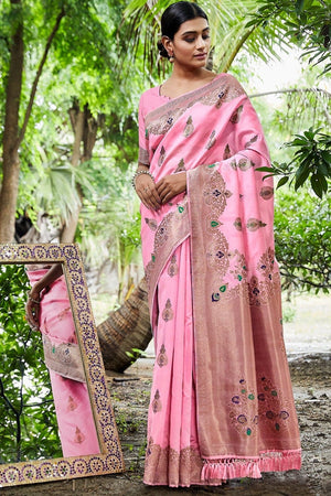 Carnation Pink Banarasi Saree