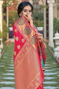 Cerise Pink Leaf Butta Banarasi Saree