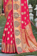 Cerise Pink Leaf Butta Banarasi Saree