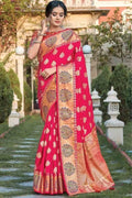 Cerise Pink Leaf Butta Banarasi Saree