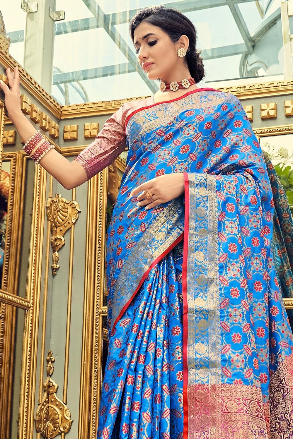 Buy Banarasi Silk Multi Colour Contemporary Saree Online -