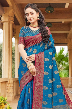 Cerulean Blue Zari Butta Banarasi Saree