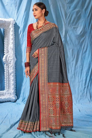 Charcoal Grey Banarasi Saree