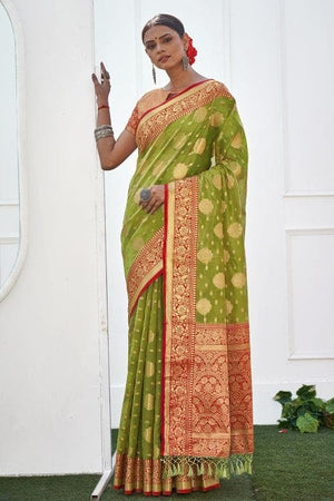 Chartreuse Green Banarasi Saree