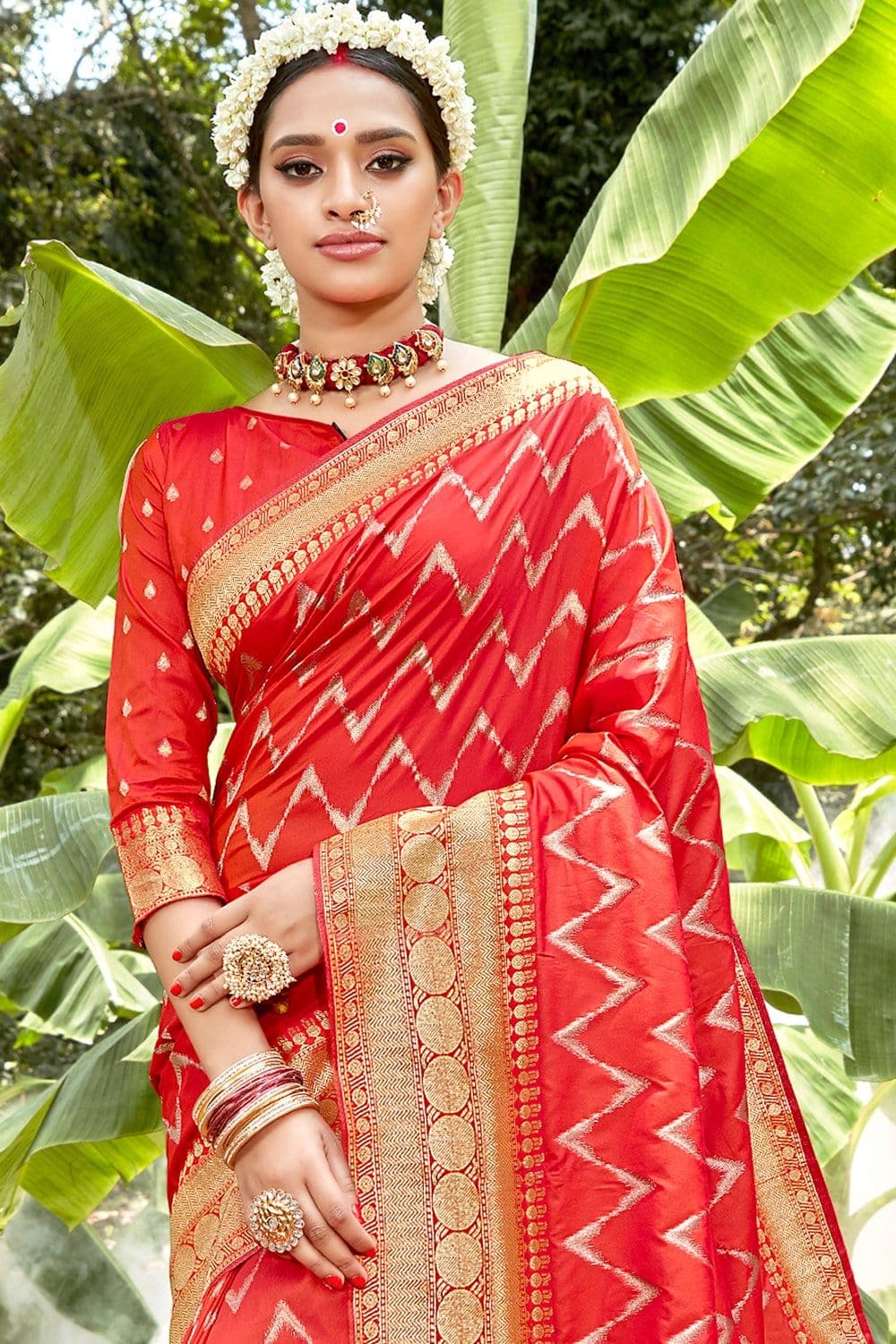 Buy Chilli Pepper Red Embroidered Saree In Dola Silk Online