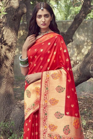 Chilli Red Small Butta Woven Banarasi Saree