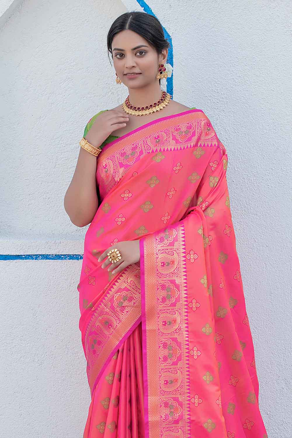 Pink Banarasi Soft Silk Saree – StylebyPanaaash