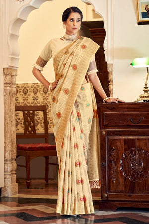 Cream Banarasi Saree