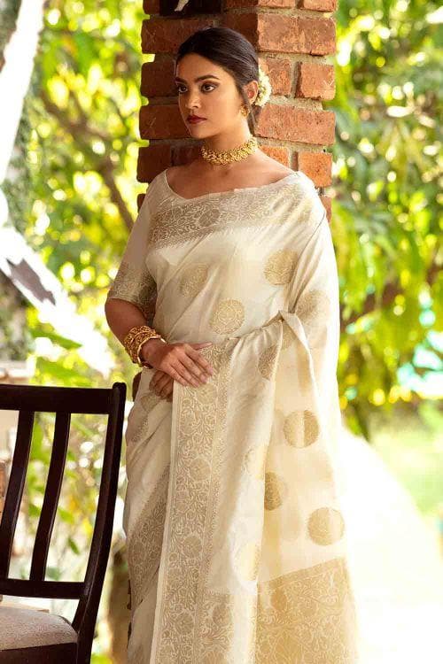 Buy Tan cream banarasi saree online at best price - Karagiri – Karagiri  Global